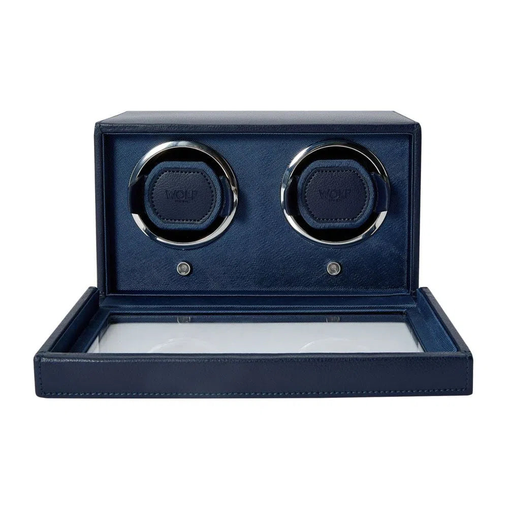 Watch Winder - Cube for 2 Watches, Navy Blue, with Lid - Le Remontoir US