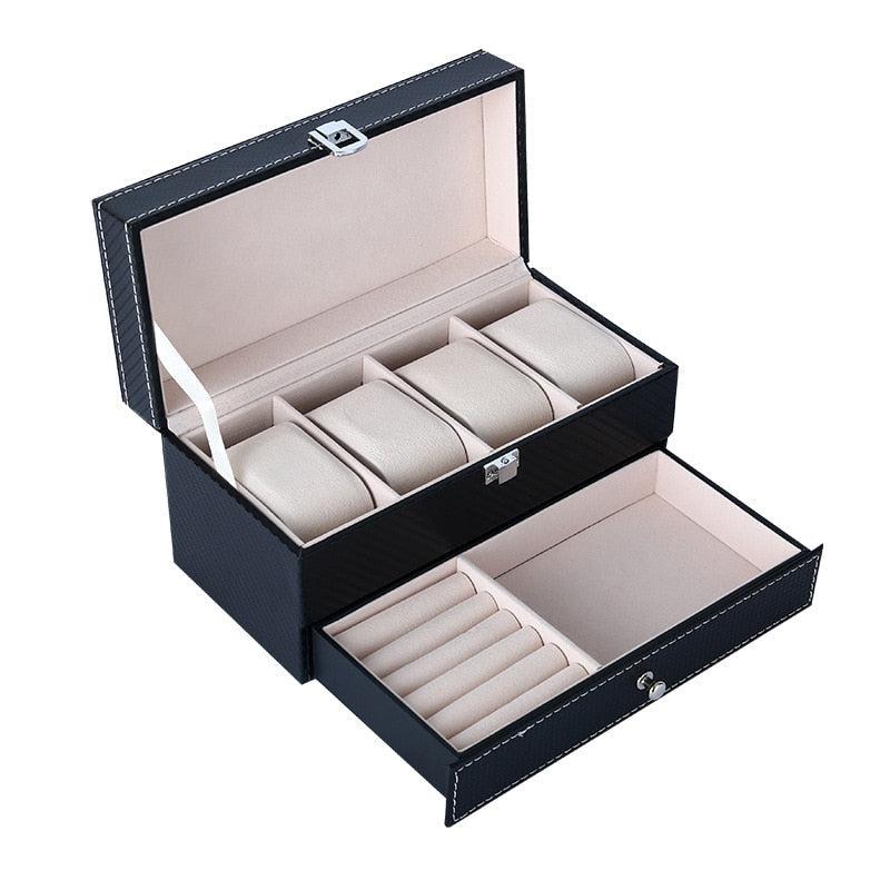 Black Leather Watch Box with 4 Slots-1-Le Remontoir