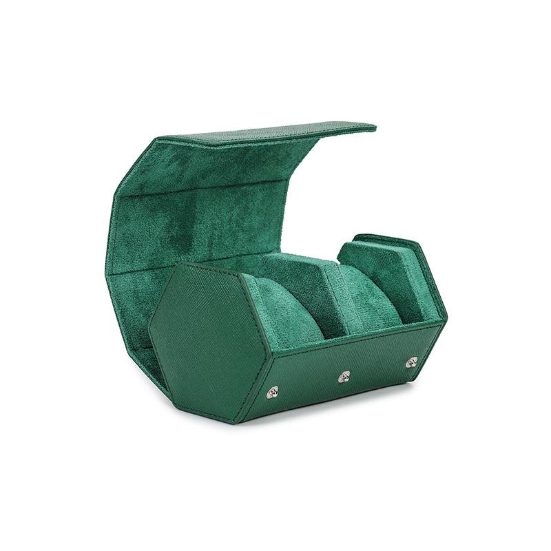 Emerald Green Hexagonal Duo Watch Case in Leather-1-Le Remontoir