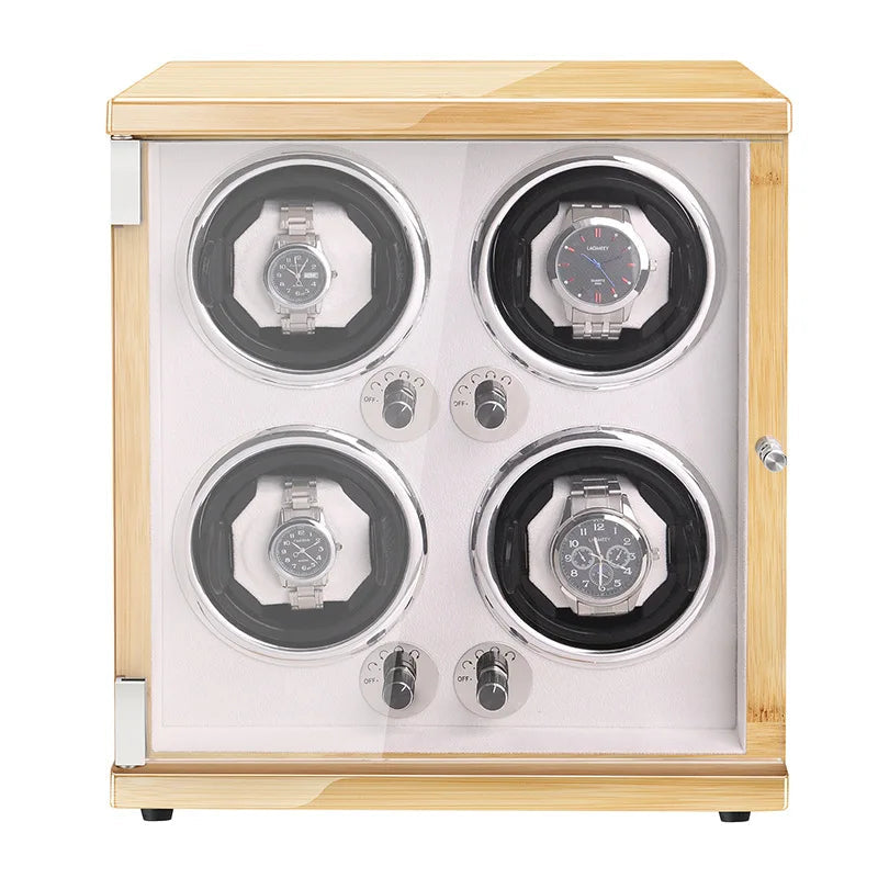 FIR WOOD WATCH WINDER WITH 4 SLOTS-1-Le Remontoir
