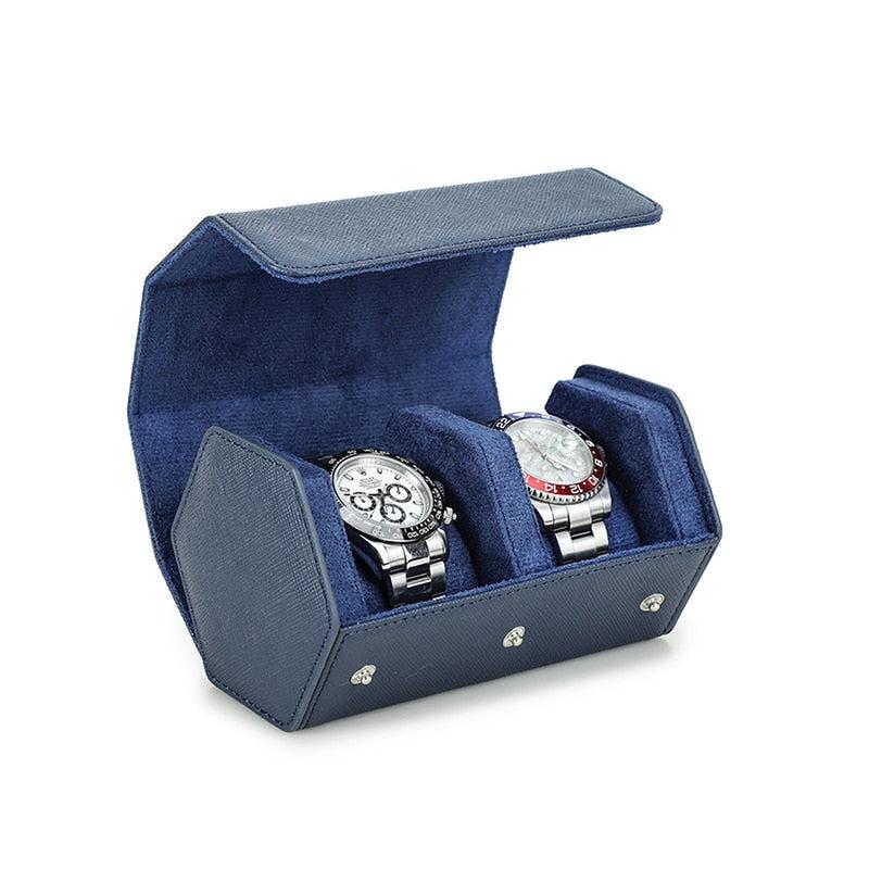 Hexagonal Duo Watch Case in Klein Blue Leather-1-Le Remontoir
