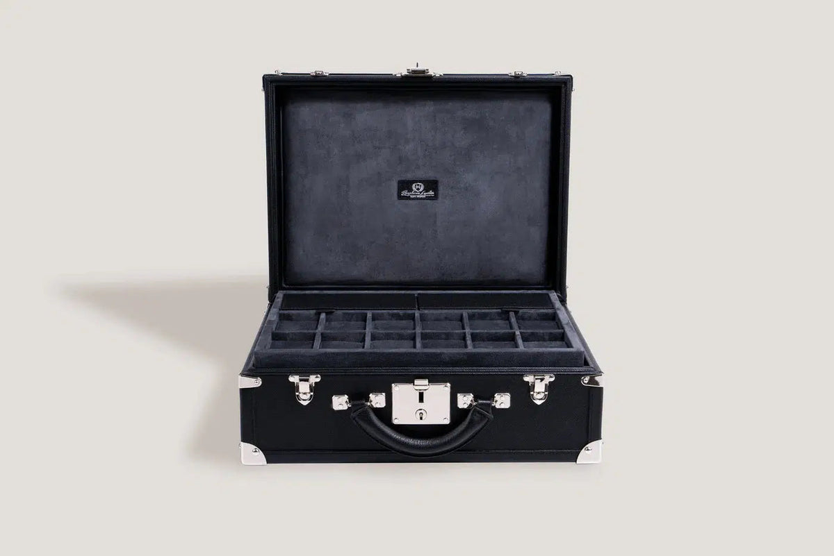 Watch Box - Safiano Black Trunk-3-Le Remontoir
