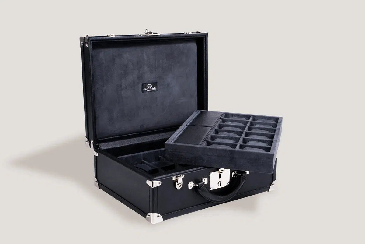 Watch Box - Safiano Black Trunk-4-Le Remontoir
