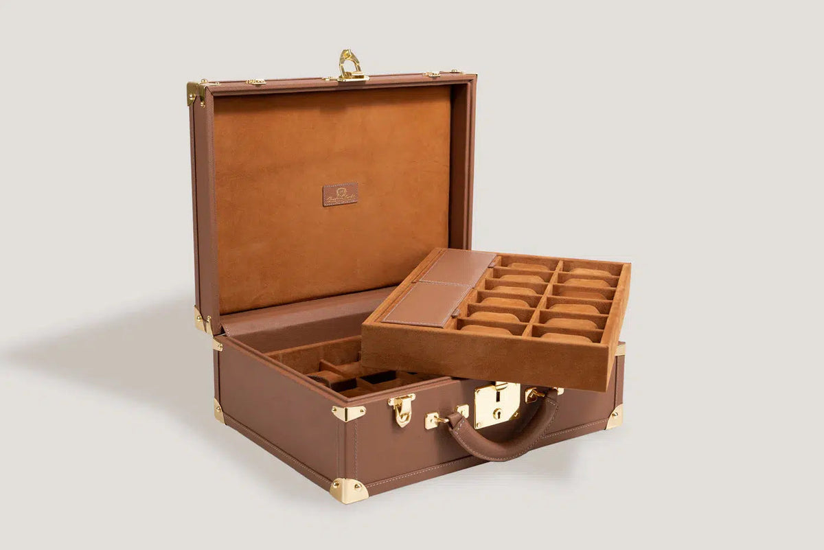 Watch Box - Safiano Camel Trunk-4-Le Remontoir