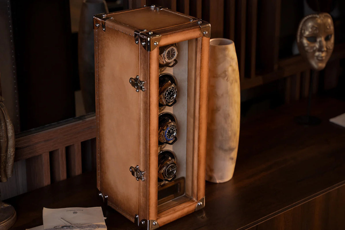 Watch Winder - Patina Honey Brown Quartet-6-Le Remontoir