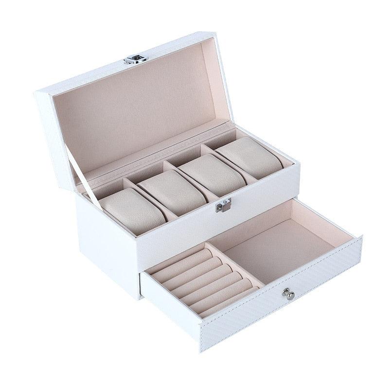 White Leather Watch Box with 4 Slots for American Audience-1-Le Remontoir